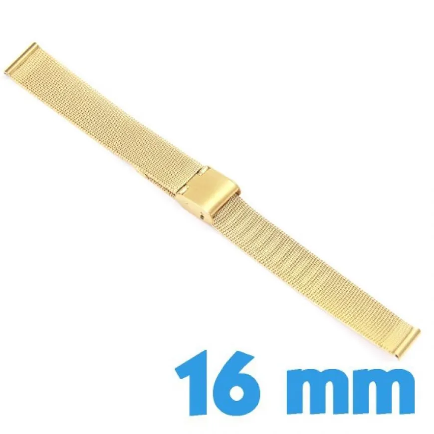 Bracelet de montre maille milanaise doré 16 mm