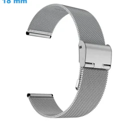 Bracelet de montre 18 mm Acier inoxydable Argenté boucle Coulissant