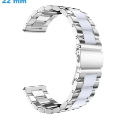 Bracelet de montre 22 mm Acier inoxydable boucle Papillon Argenté et Blanc