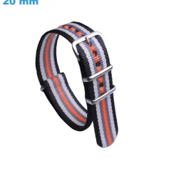 Bracelet de montre 20 mm Nylon fermoir Ardillon Noir et Orange