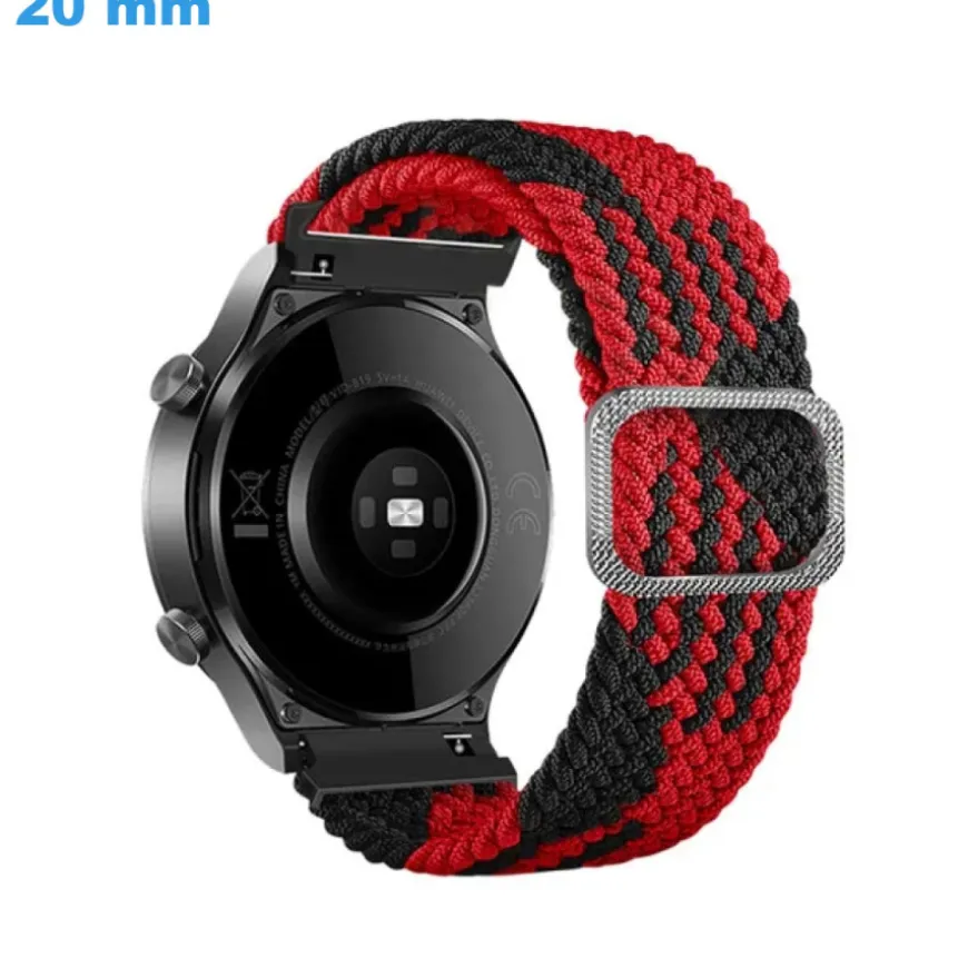 Bracelet de montre 20 mm Nylon Sangle Rouge et Noir