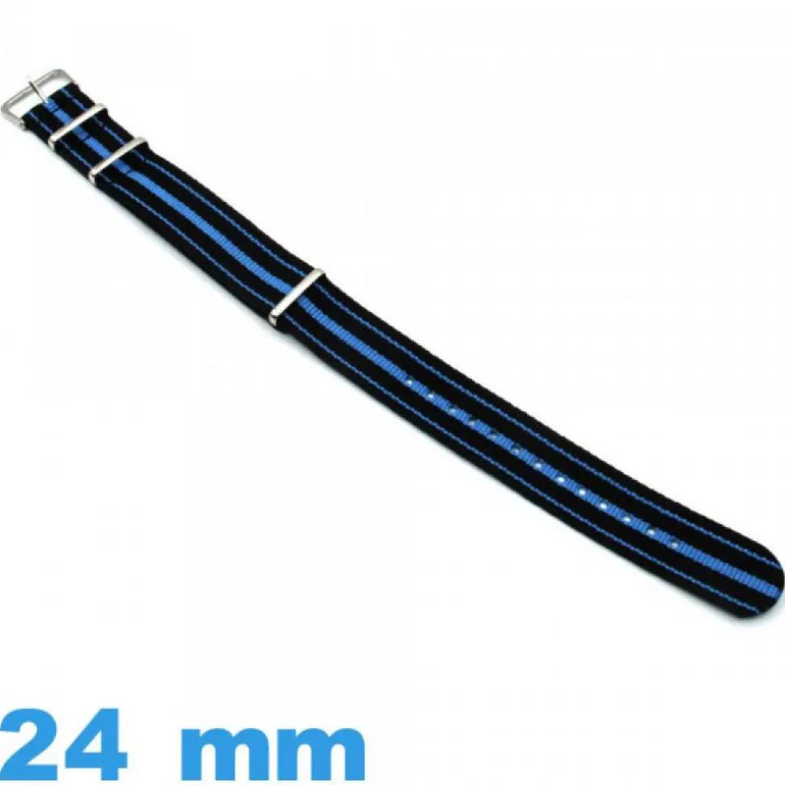 Bracelet de montre N.A.T.O 24 mm Noir et Bleu tissu