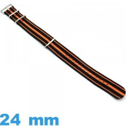 Bracelet de montre Nato 24 mm Noir et Orange  Nylon