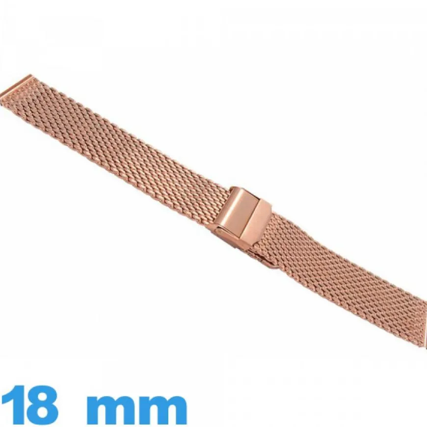 Bracelet de montre or rose Maille tressé acier 18mm