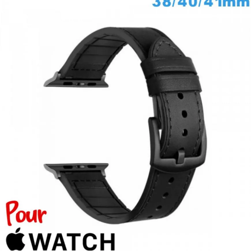 Bracelet de montre pour Apple Watch 38 mm Noir Cuir