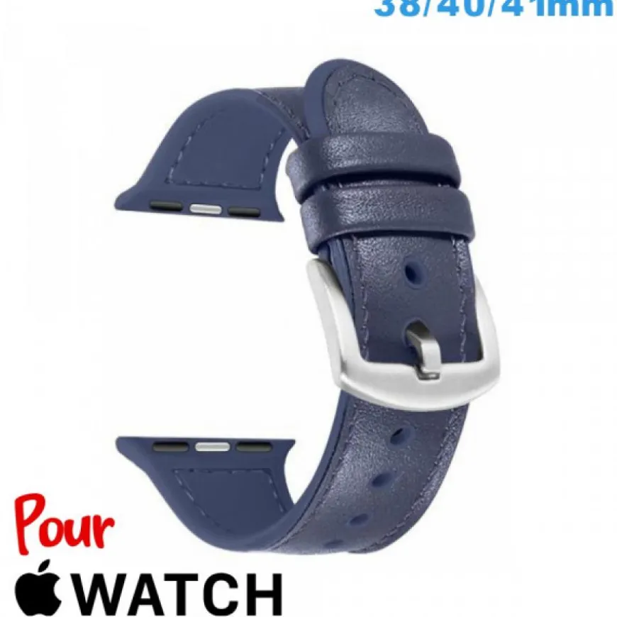 Bracelet de montre pour Apple Watch Bleu Cuir