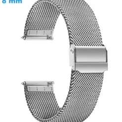 Bracelet fermoir Coulissant Argenté 8 mm Acier Inoxydable montre