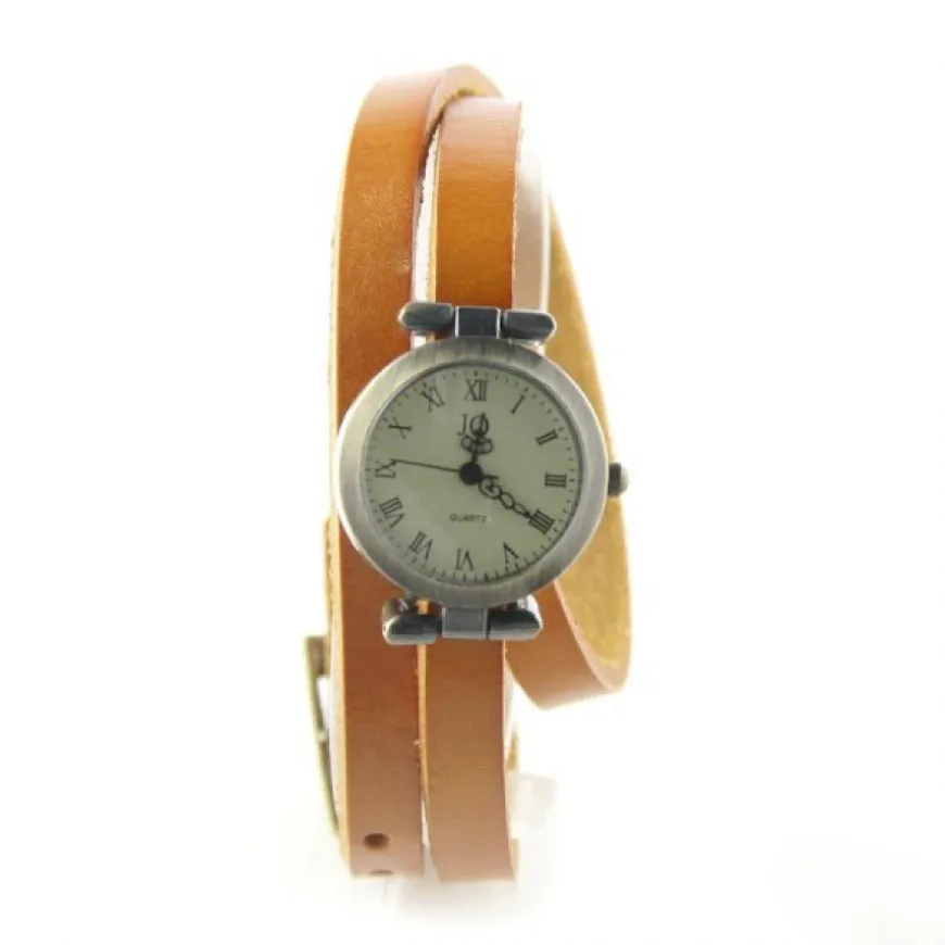Bracelet long cuir orange montre femme
