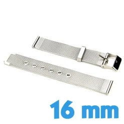 Bracelet à maille milanaise pour montre 16 mm Argenté Acier Inoxydable