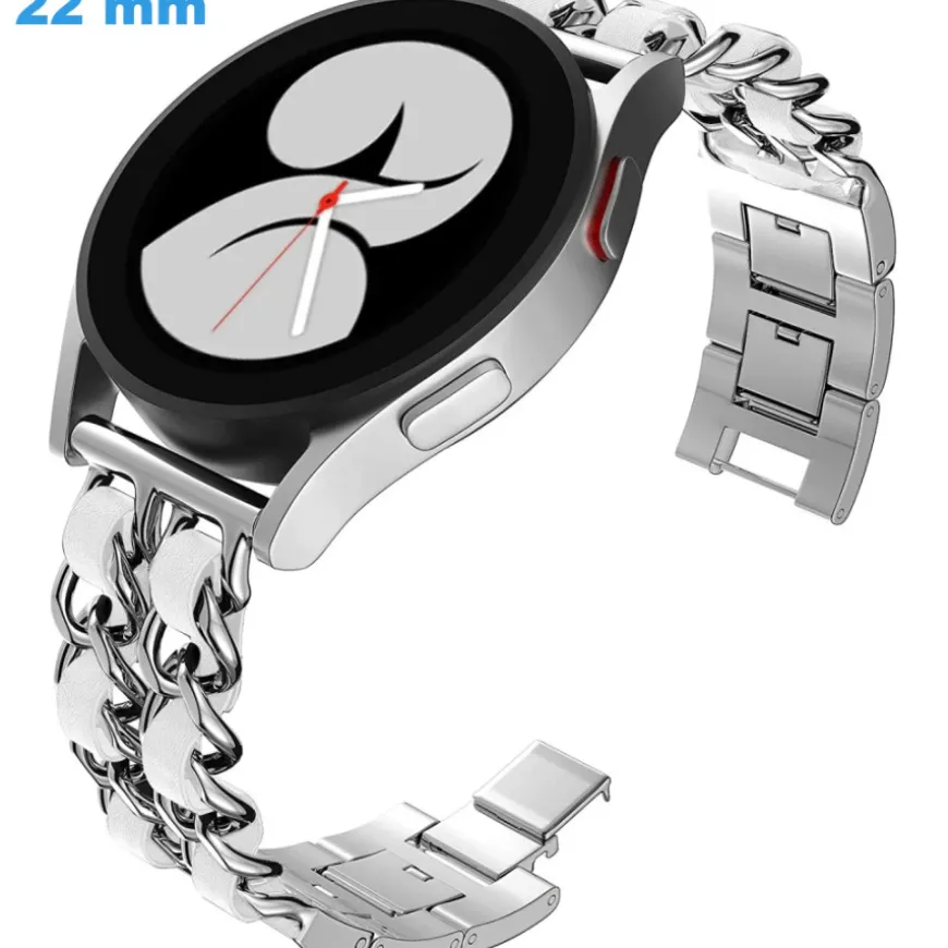 Bracelet 22 mm Acier inoxydable Argenté et Blanc de montre Clip