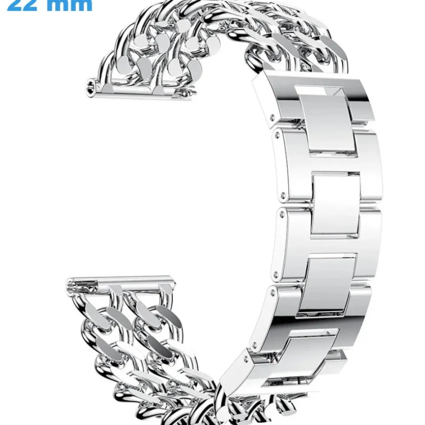 Bracelet 22 mm Acier inoxydable Argenté de montre fermoir Clip
