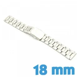 Bracelet 18mm Argenté montre Acier Inoxydable  avec bouton