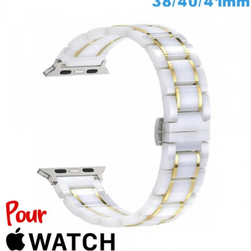 Bracelet 38 mm Blanc de montre pour Apple Watch Ceramique