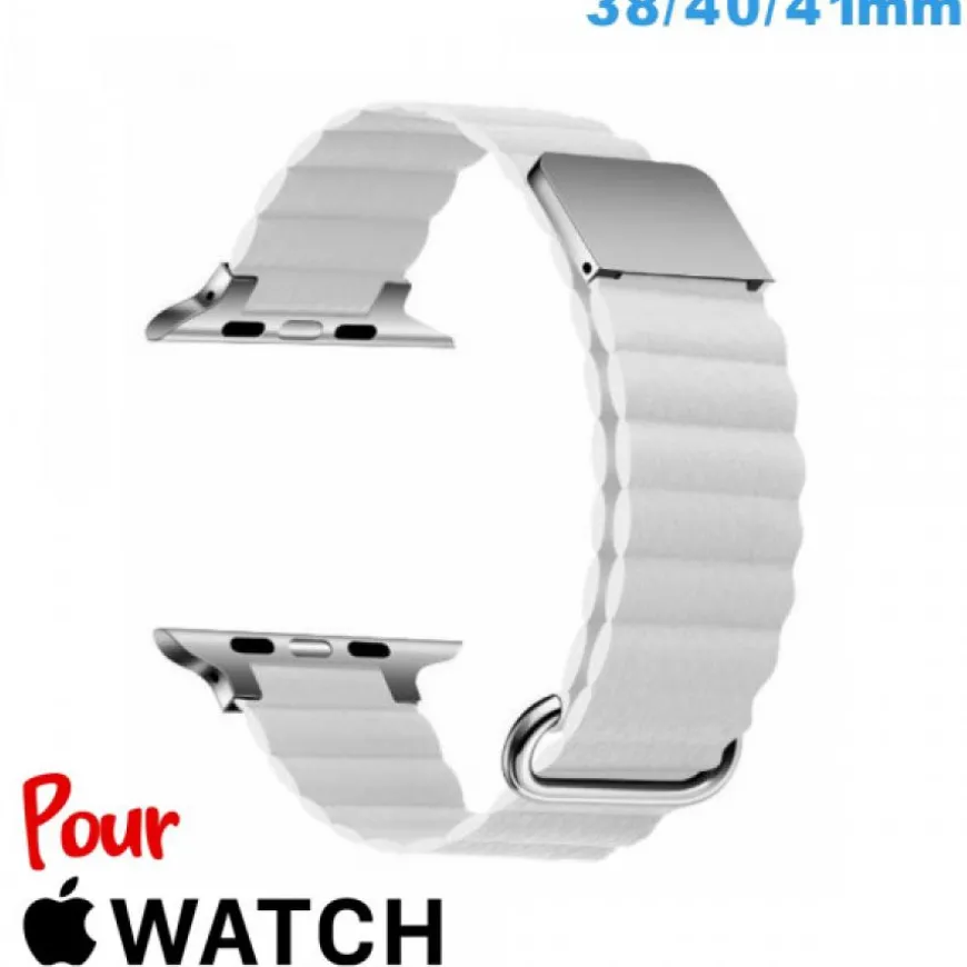 Bracelet 38mm Blanc de montre pour Apple Watch Cuir Micro Fibre