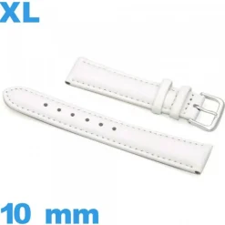 Bracelet 10mm blanc montre XL Cuir véritable de veau lisse