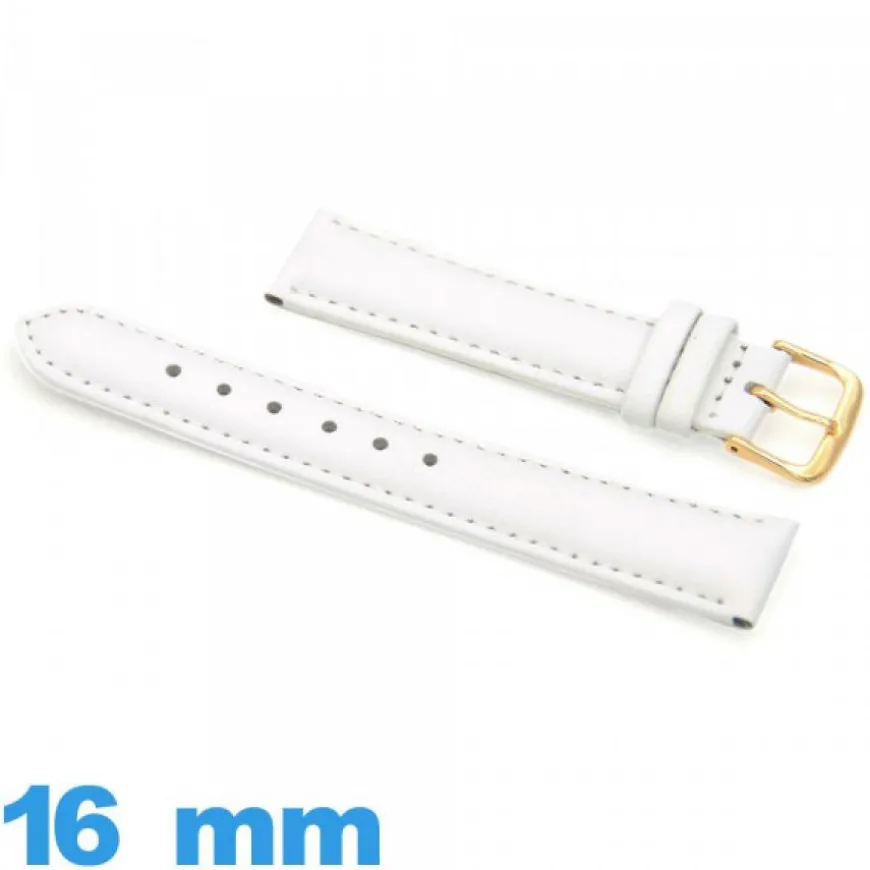 Bracelet 16mm blanc pour montre Cuir véritable de veau lisse