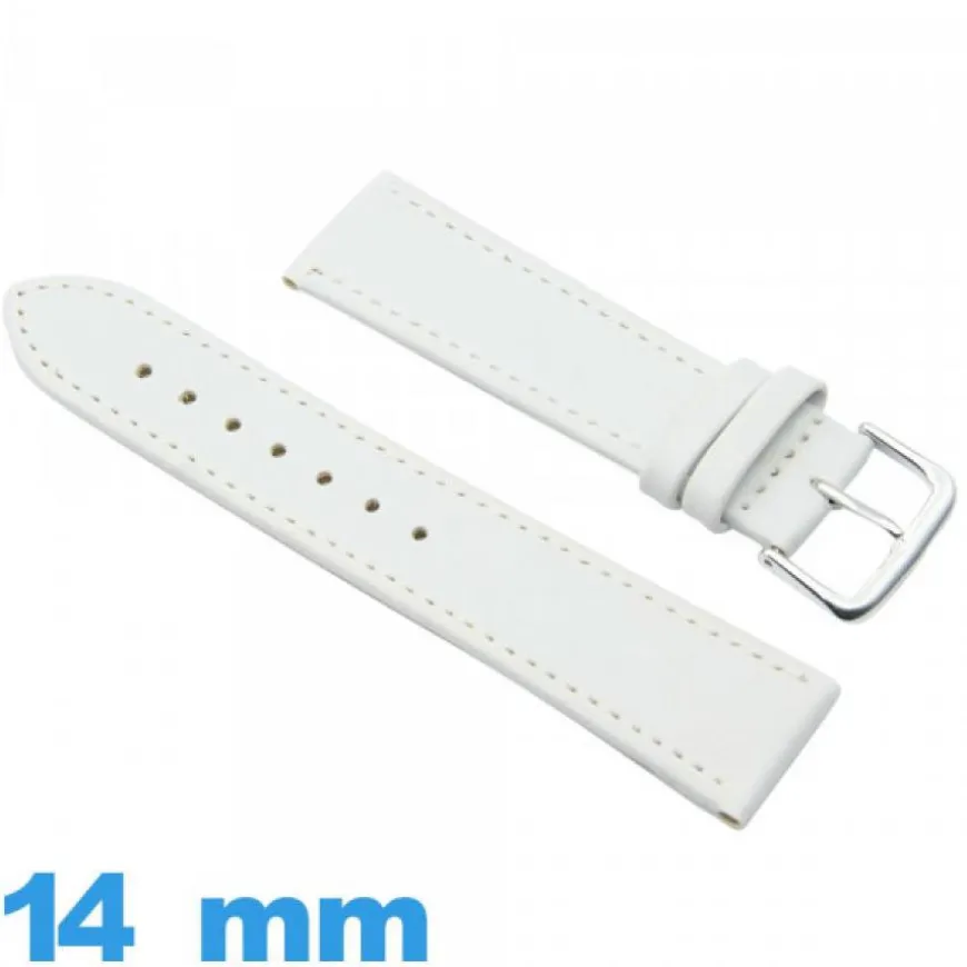 Bracelet 14mm Blanc pour montre Cuir Synthétique Vegan Lisse