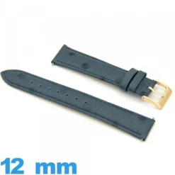 Bracelet 12 mm Bleu pour montre Rembourré Cuir Cuir autruche