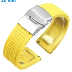 Bracelet 20 mm Caoutchouc Jaune pour montre fermoir Déployant