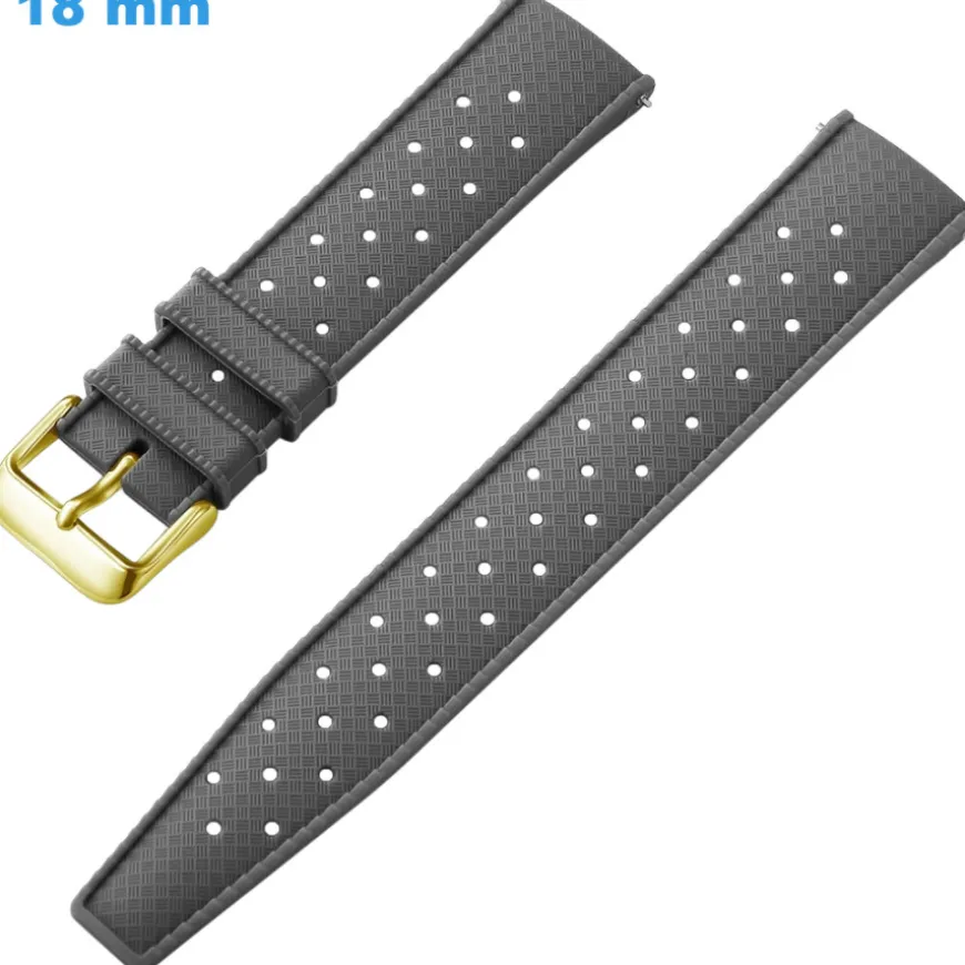 Bracelet 18 mm Caoutchouc montre Gris boucle Ardillon