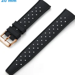 Bracelet 20 mm Caoutchouc Noir pour montre boucle Ardillon