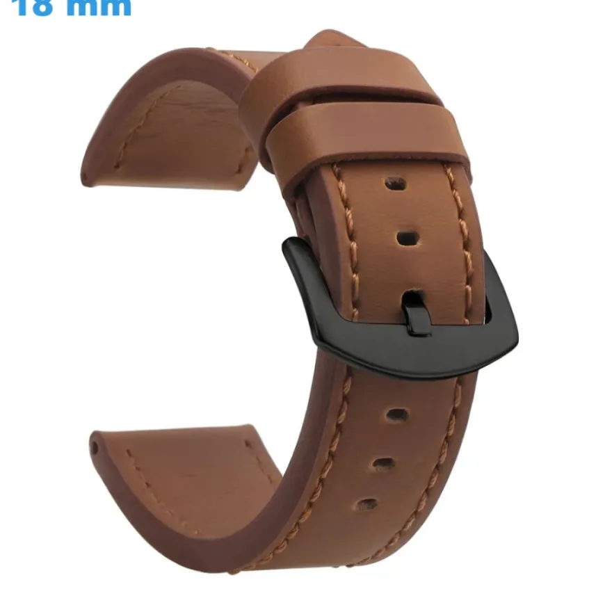 Bracelet 18 mm Cuir Synthétique de montre Brun boucle Ardillon