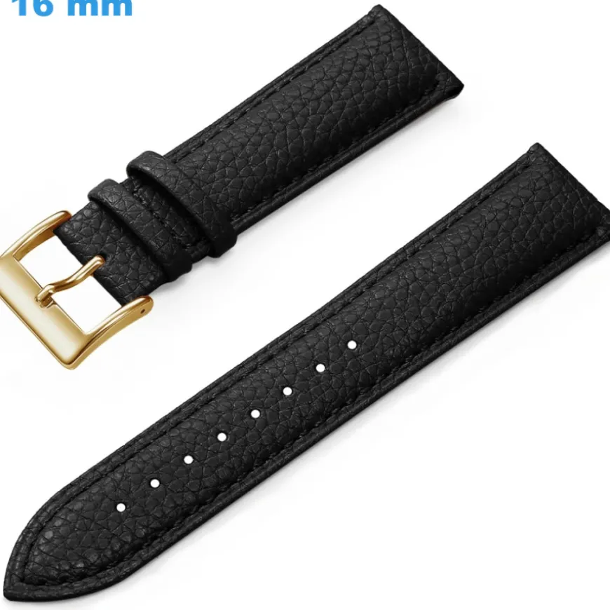 Bracelet 16 mm Cuir véritable Ardillon de montre Noir