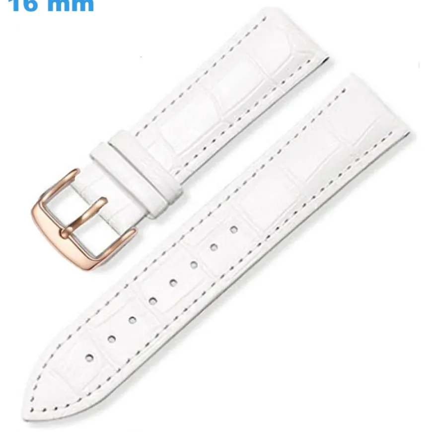 Bracelet 16 mm Cuir véritable Blanc montre boucle Ardillon