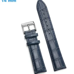 Bracelet 14 mm Cuir véritable Bleu pour montre fermoir Ardillon