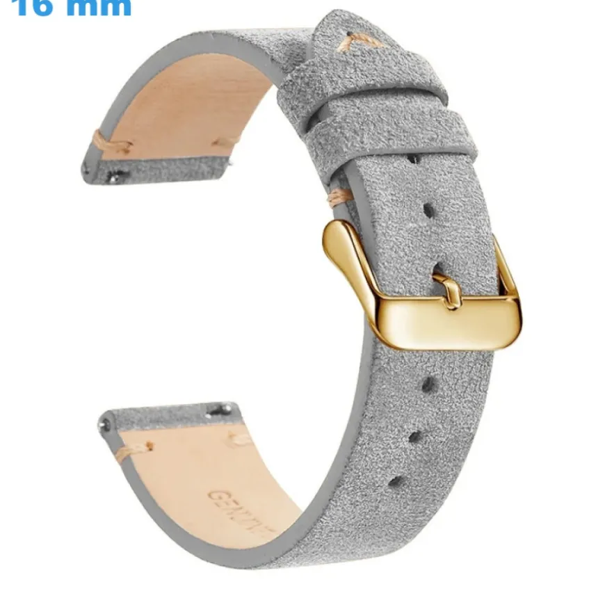 Bracelet 16 mm Cuir véritable de montre Gris Ardillon