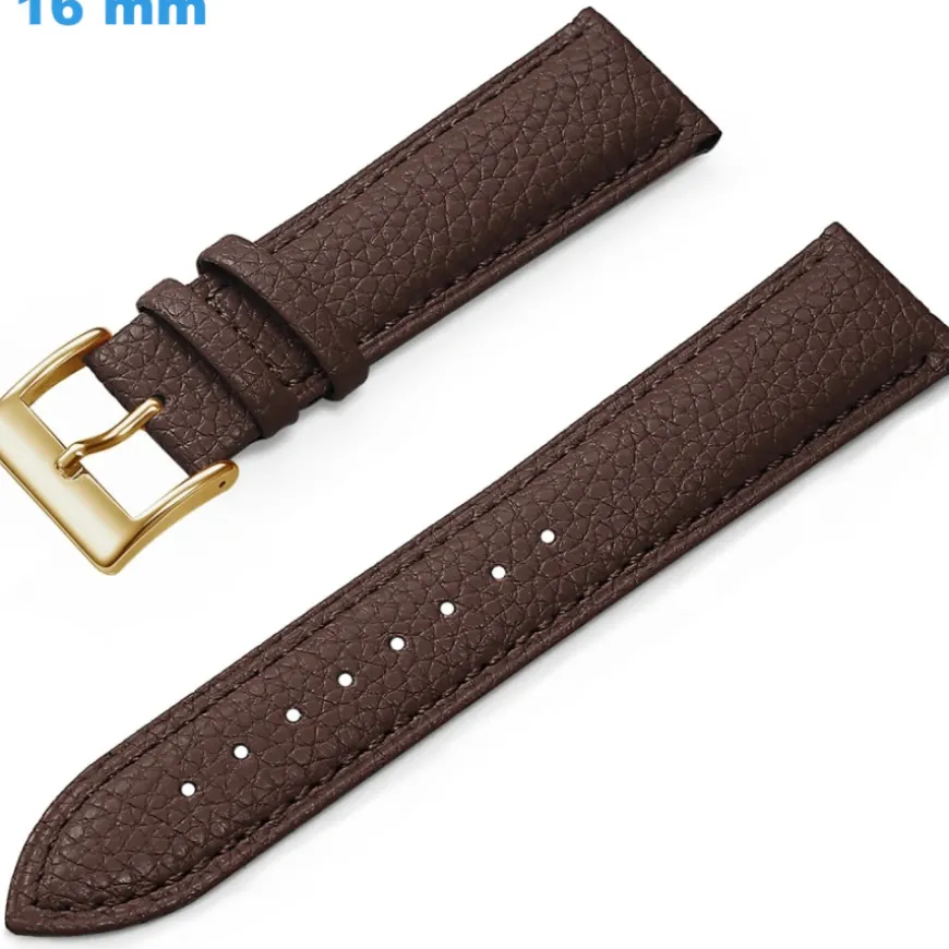 Bracelet 16 mm Cuir véritable de montre Brun boucle Ardillon