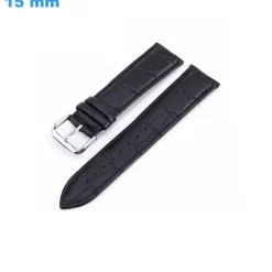 Bracelet 15 mm Cuir véritable fermoir Ardillon pour montre Noir