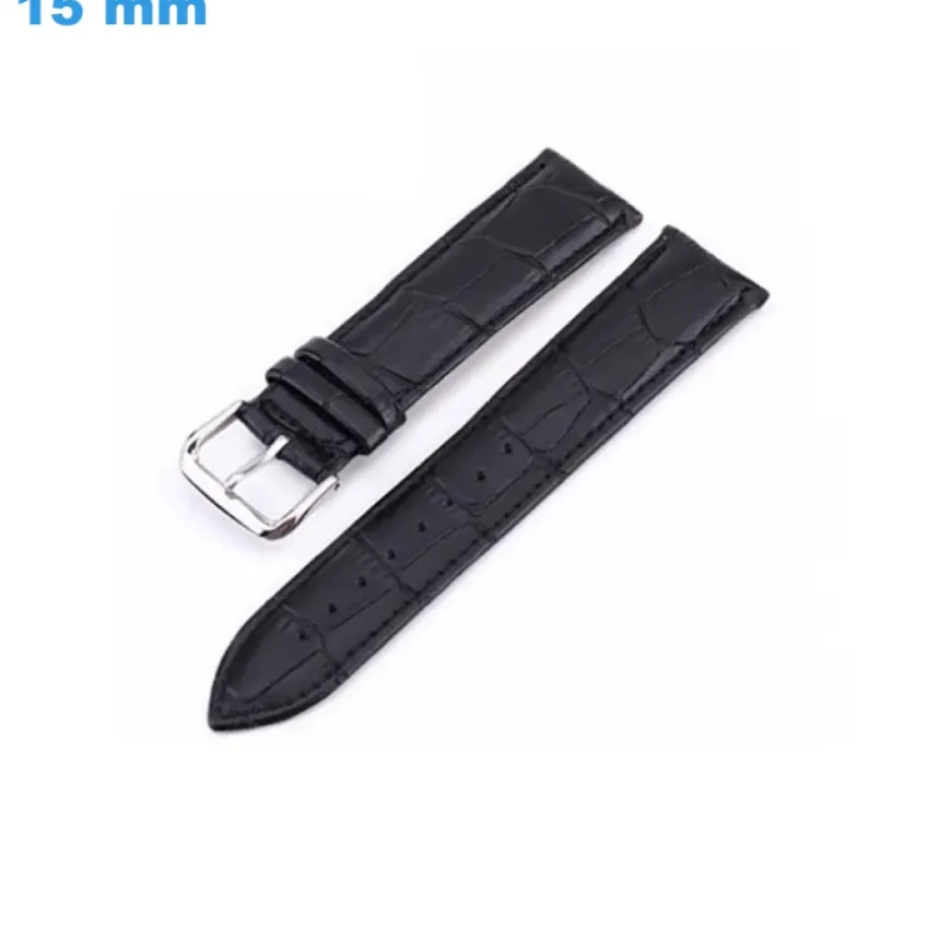Bracelet 15 mm Cuir véritable fermoir Ardillon pour montre Noir