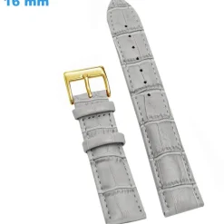 Bracelet 16 mm Cuir véritable Gris de montre boucle Ardillon