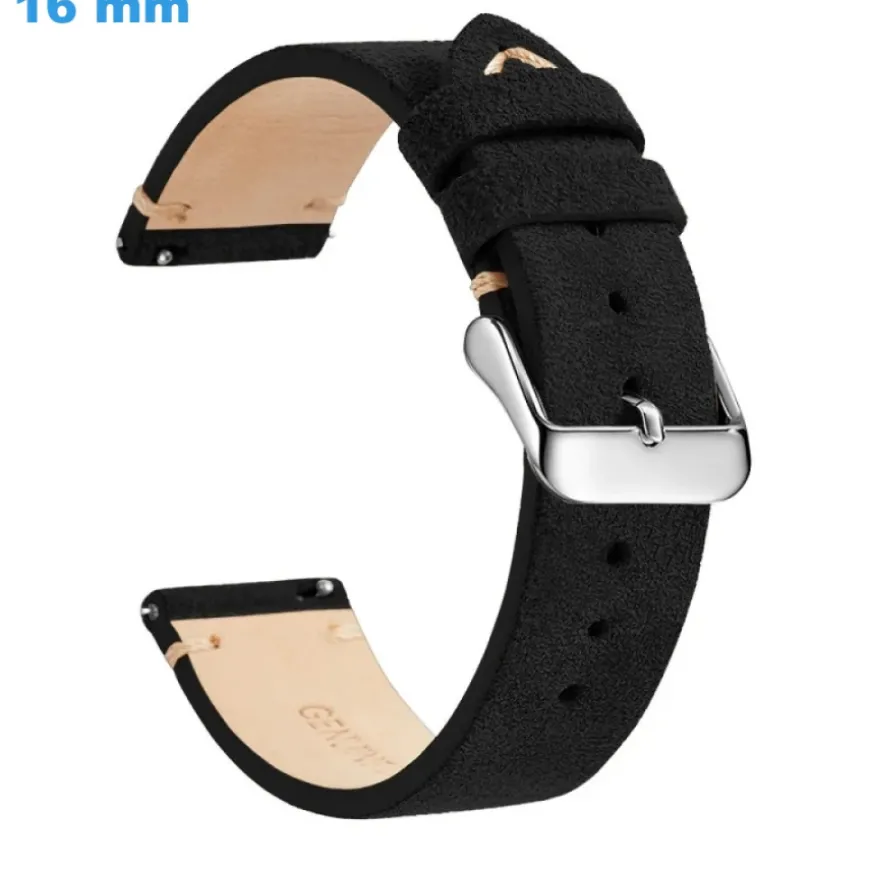 Bracelet 16 mm Cuir véritable montre Noir Ardillon