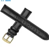 Bracelet 17 mm Cuir véritable Noir pour montre boucle Ardillon