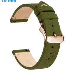 Bracelet 16 mm Cuir véritable pour montre Vert boucle Ardillon