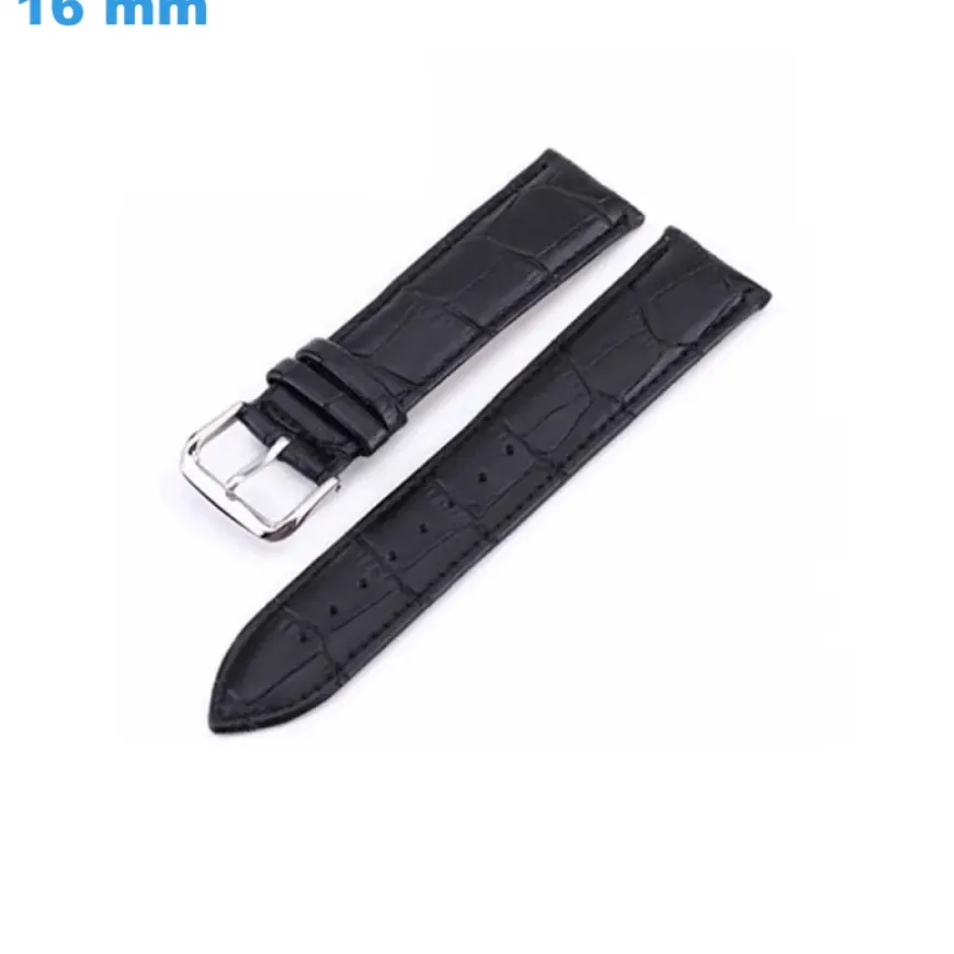 Bracelet 16 mm Cuir véritable pour montre Noir Ardillon