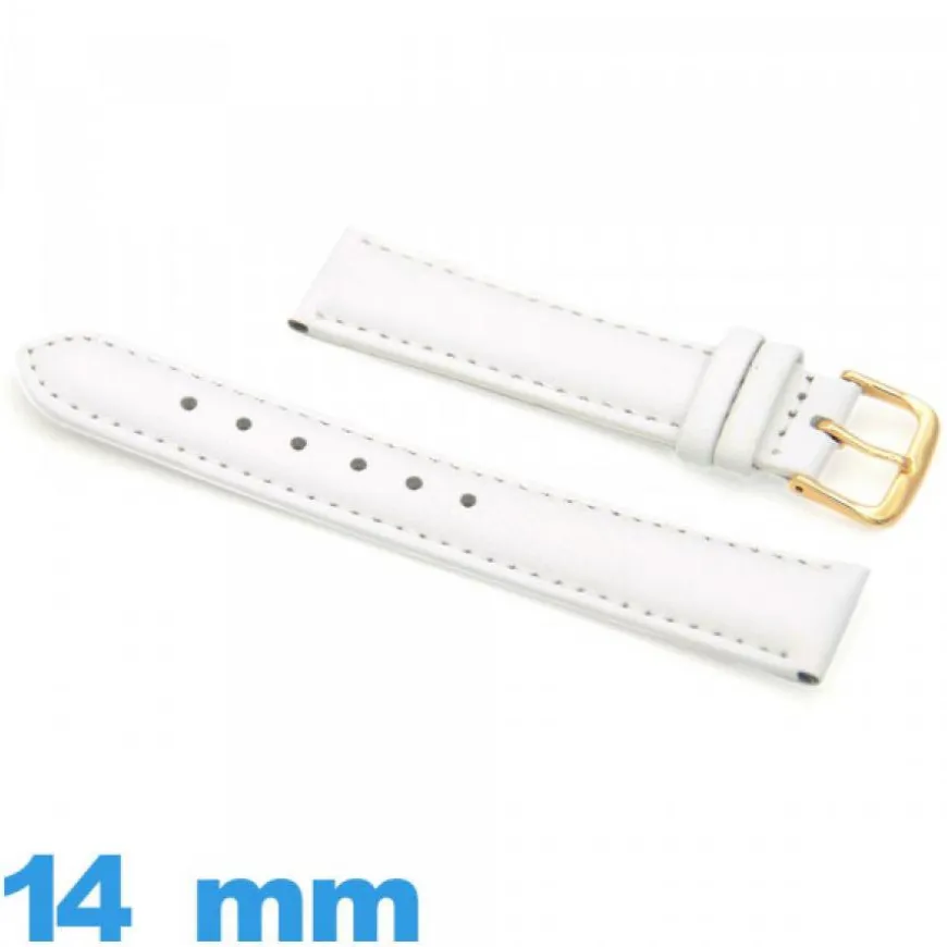 Bracelet 14mm de montre blanc Cuir véritable de veau lisse