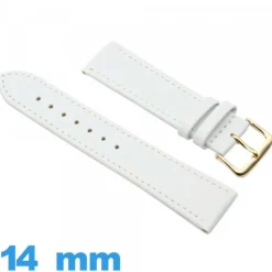 Bracelet 14 mm de montre Blanc Cuir Synthétique