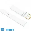 Bracelet 10mm de montre Blanc Cuir de veau Plat lisse