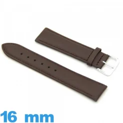 Bracelet 16mm de montre brun foncé Cuir véritable de veau lisse