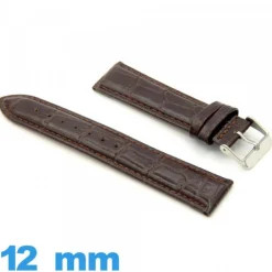 Bracelet 12 mm de montre brun foncé cuir Rembourré Alligator