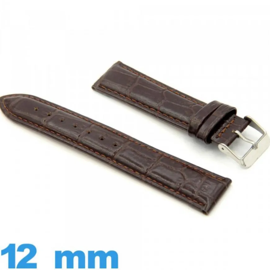 Bracelet 12 mm de montre brun foncé cuir Rembourré Alligator