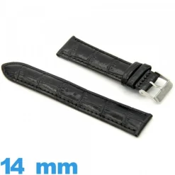 Bracelet 14mm de montre Noir cuir Rembourré Alligator