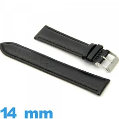 Bracelet 14 mm de montre Noir cuir Rembourré Lisse