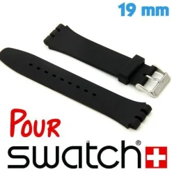 Bracelet 19 mm de montre pour Swatch Noir Silicone lisse