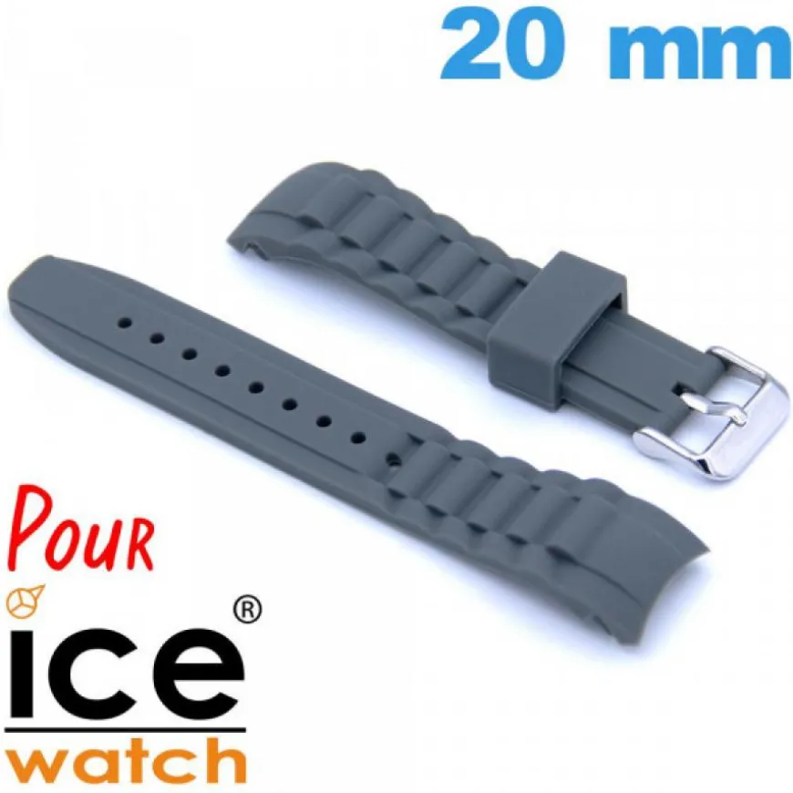 Bracelet 20mm Gris de montre pour Ice Watch Cahoutchouc
