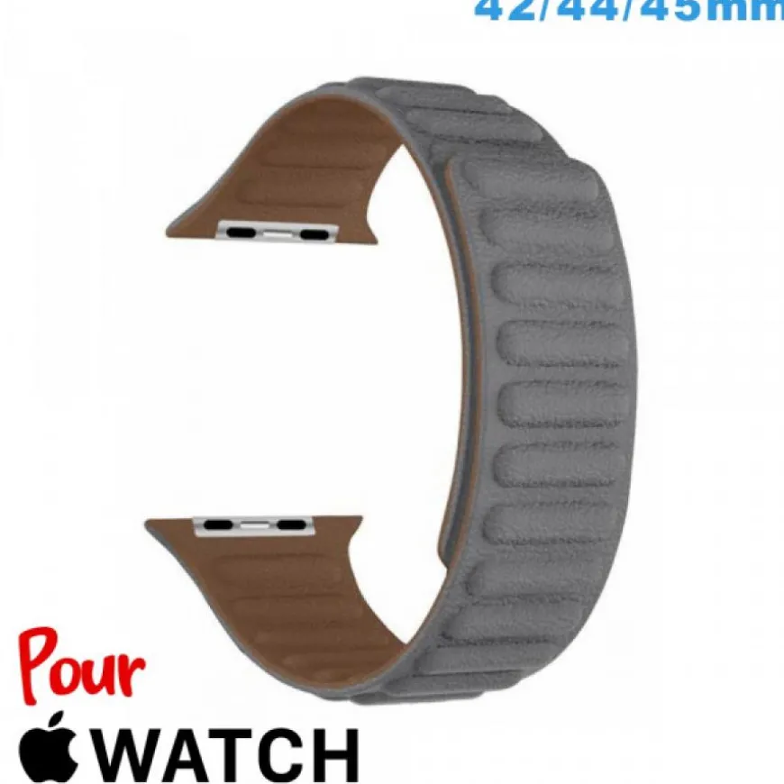 Bracelet 42mm Gris montre pour Apple Watch Cuir Micro Fibre