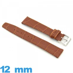 Bracelet 12 mm Marron clair pour montre plat Cuir véritable Texturé Alligator